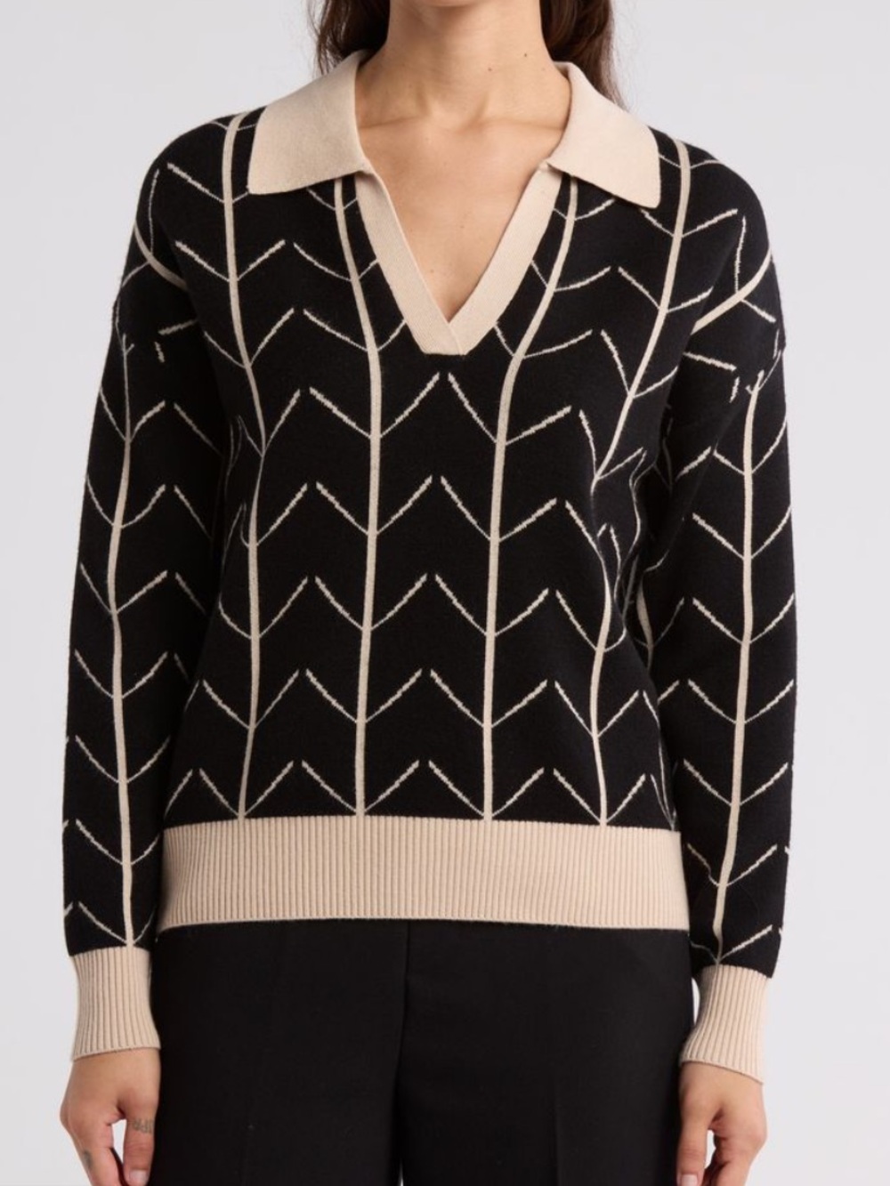 T Tahari Long Sleeve Knit Polo Sweater